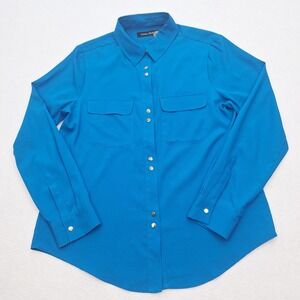 Ivanka Trump Blouse Womens Medium Blue Long‎ Sleeve Button Down Shirt Elegant